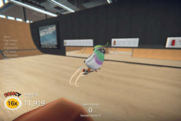 a screenshot in which skatebird pulls off a series of tricks